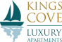 a picture of a sailboat with the words kings cove luxury apartments on a green background